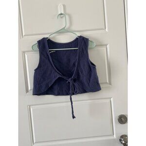 Kimchi Blue Waffle Knit Cotton Tie-Front Cropped Tank Top S Blue